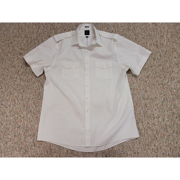 Brooks Brothers NetJets Pilot Shirt Mens 17.5 White SS Uniform Epaulets